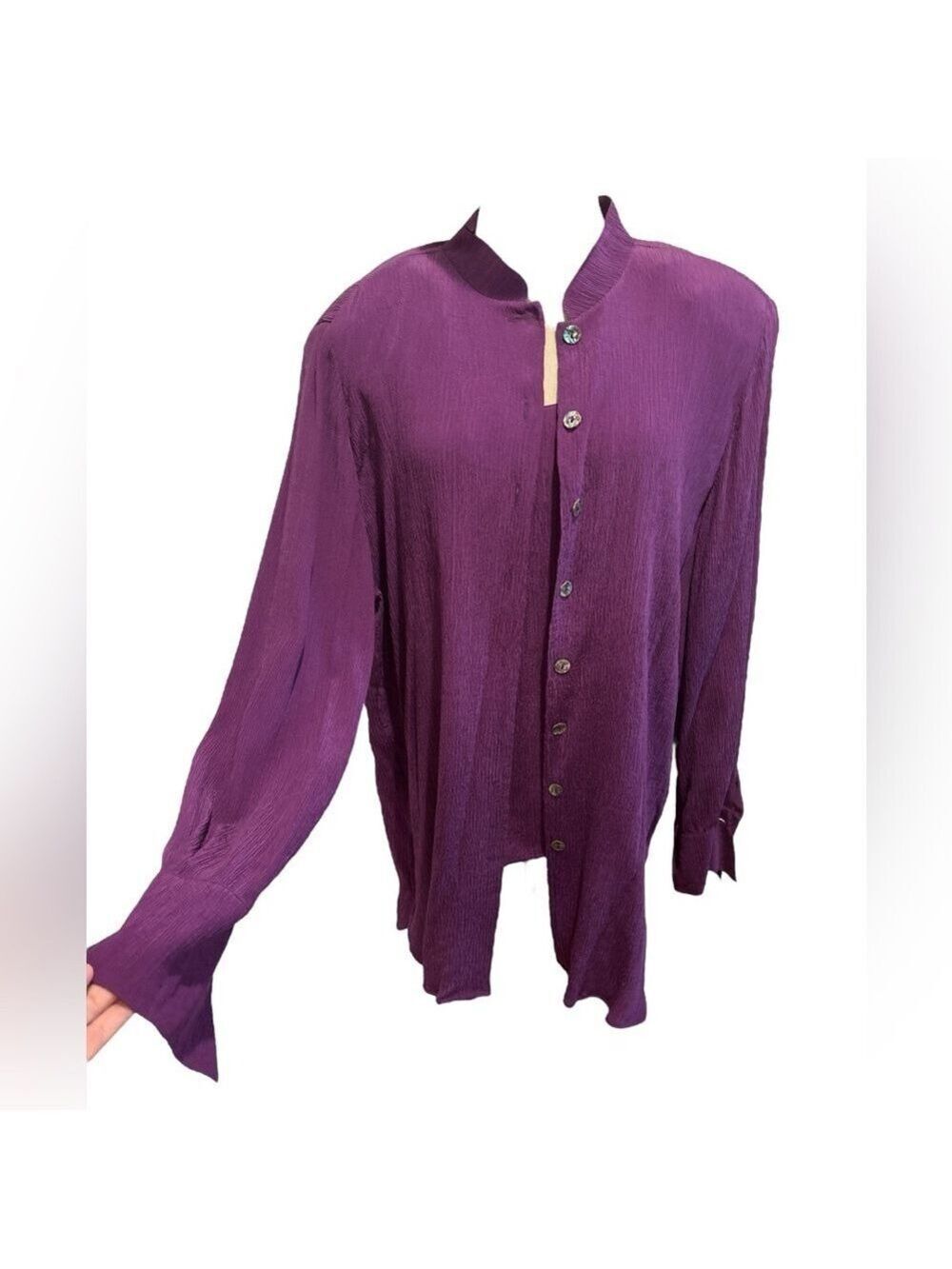 80s 2PC DANA BUCHMAN SILK PURPLE LUXURY GAUZE SHELL & OVERSIZED BLOUSE SZ 14 - Picture 3 of 9